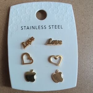 Gold Stainless Steel Earring Trio
